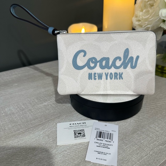 Coach White and Blue Wristlet - Picture 2 of 6